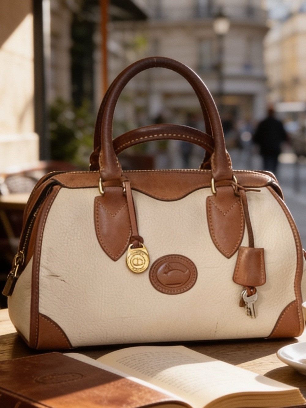 Dooney&Burke 80’s Gladstone All weather Cream& British Tan Leather Trim Lock&Key - Picture 7 of 15